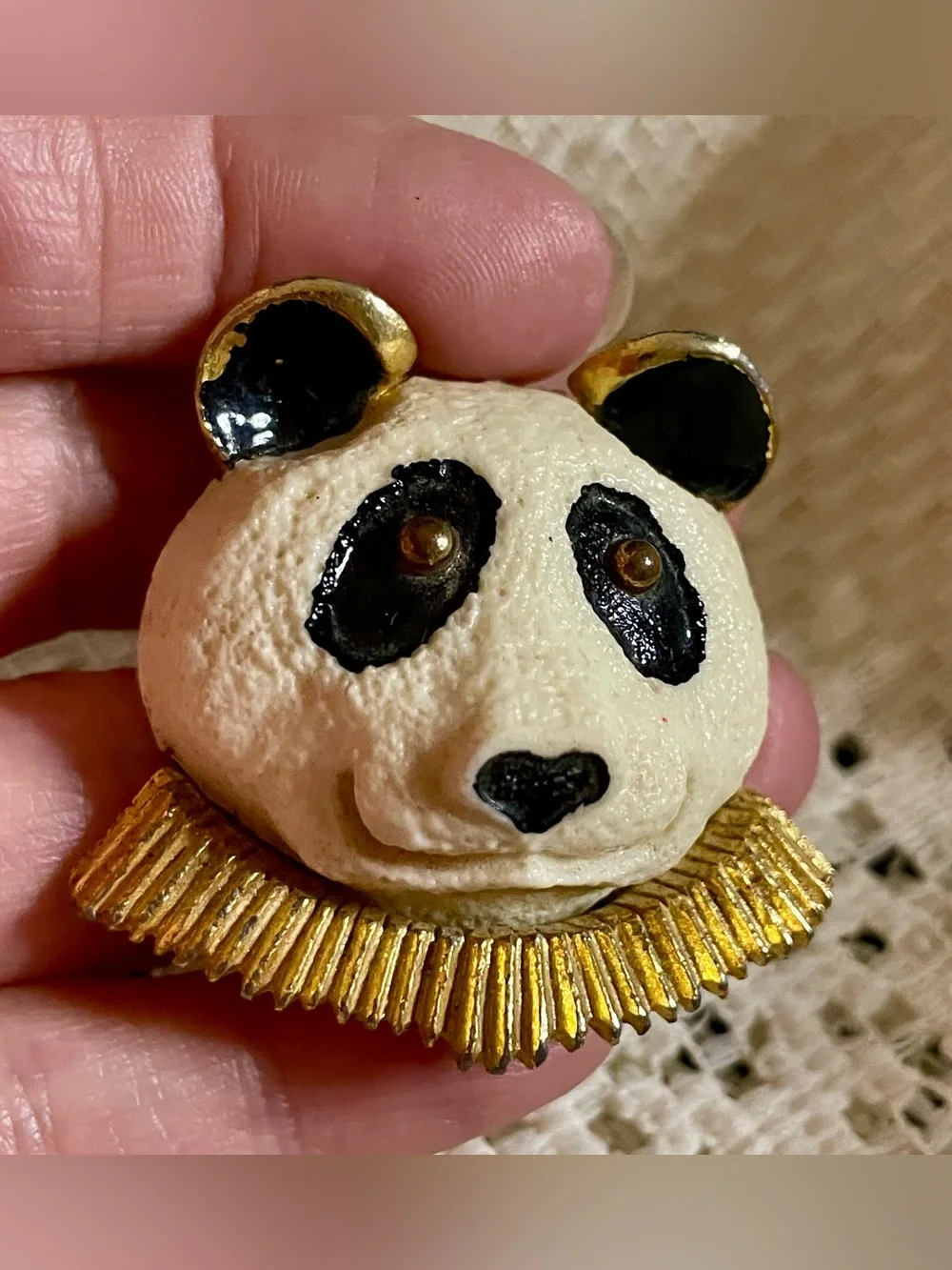 Luca Razza Panda Bear Brooch Pin-1970’s Rare Mod Jewelry